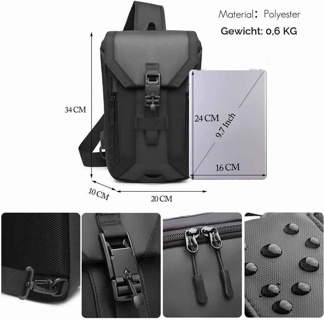 FANDARE Anti-theft Brusttasche Sling Bag mit USB Schultertasche Herren Grosse Kapazität Crossover Ba