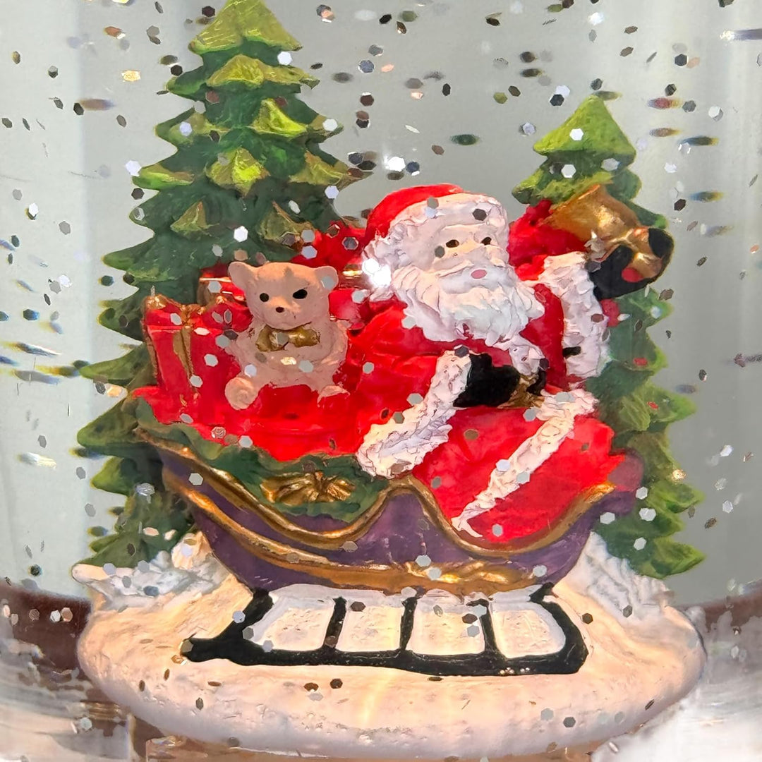 MIJOMA weihnachtliche LED Laterne Schneekugel aus Glas – Ausführung Weihnachtsmann im Schlitten, war