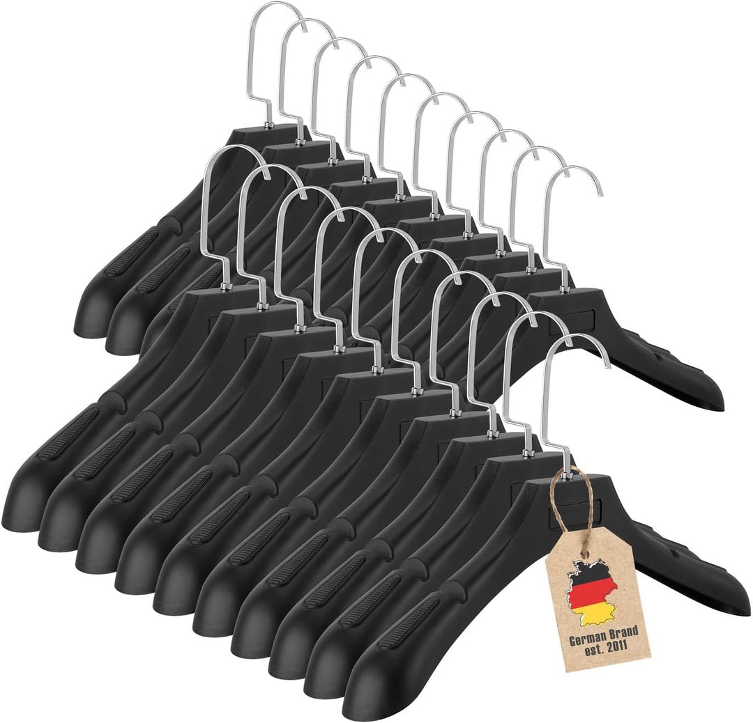 Kleiderbügel in UNIVERSAL SCHWARZ - 20 Stück breite Kleiderbügel aus Kunststoff mit Anti-Rutsch Ober