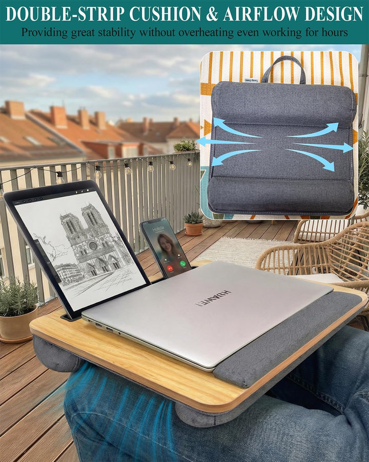Laptopunterlage 40x34cm für Heim Bett Sofa mit Handgelenkauflage, Laptop Kissen für max 15.6” Notebo