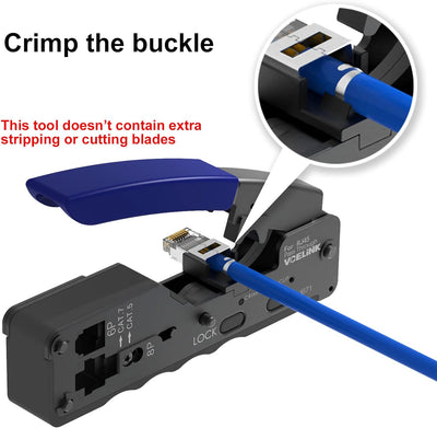 VCELINK GJ671BL Crimpzange RJ45 Presszange für RJ45 Stecker mit Cat 7 Cat6A Lan Stecker Pass Through