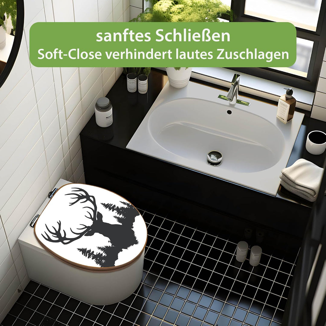 banjado Design WC Sitz Bambus Absenkautomatik 45,8x37,5cm - Toilettendeckel mit Absenkautomatik Holz