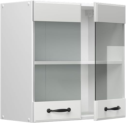 Vicco Küchenschrank Glas R-Line, Weiss Landhaus/Weiss, 60 cm Weiss Landhaus Hängeglasschrank 60 cm,