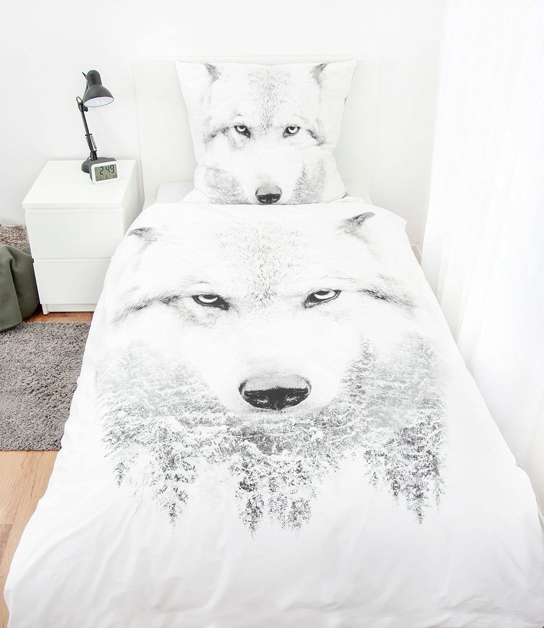 Klaus Herding GmbH Bettwäsche Set mit Wolf 135 x 200 cm 80 x 80 cm 100% Baumwolle