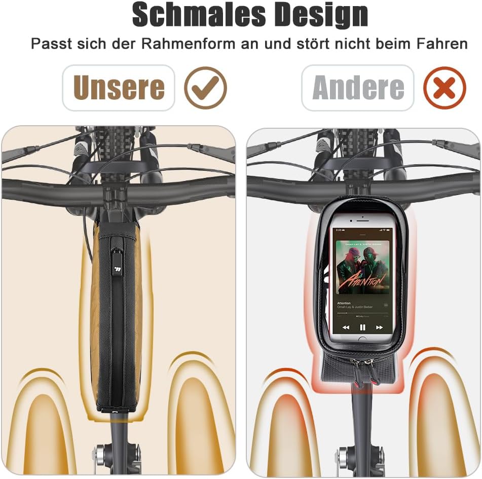 Fahrrad Rahmentasche Oberrohrtasche – Ultraleicht 1L wasserdichte Fahrradtasche Rahmen mit Klett- &