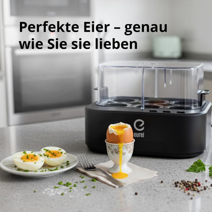 EUREL KJ42 Eierkocher 6 Eier – Automatischer Eierkocher mit Sprachfunktion, Ein-Knopf-Bedienung & Ab
