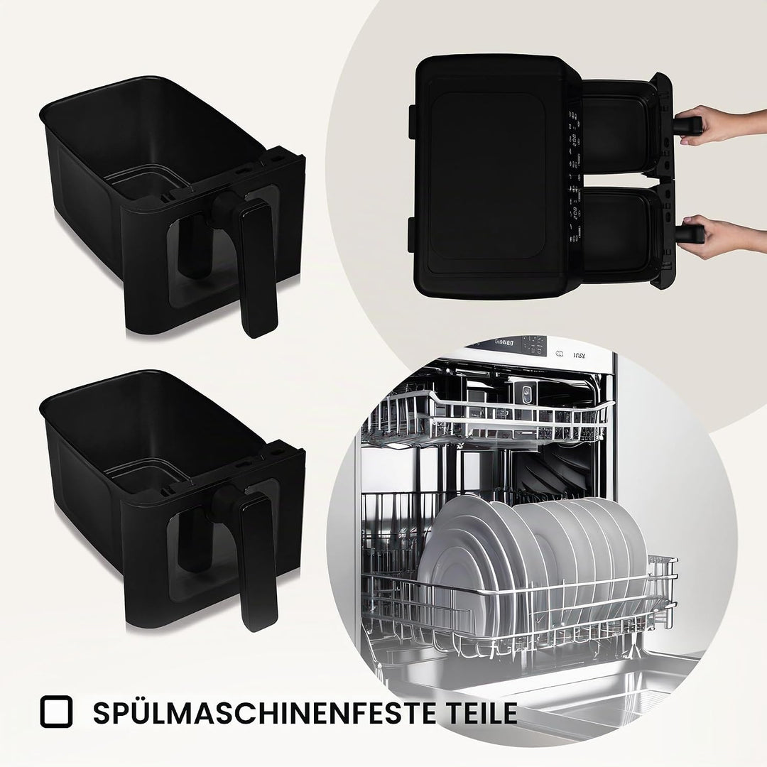 ZEEGMA KNAPPER DUAL Heissluftfritteuse 1700 W, 2 Fächer, 9 L Fassungsvermögen, Timer bis zu 60 Min.,