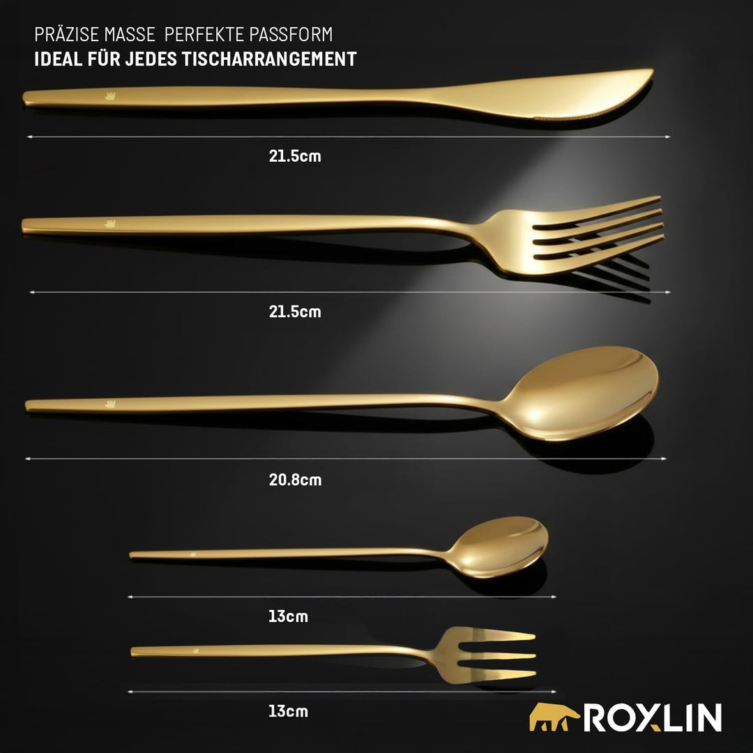 Premium Besteckset, 30-teilig, Gold, Edelstahl, Spülmaschinenfest, Elegantes Design, Tafelbesteck fü