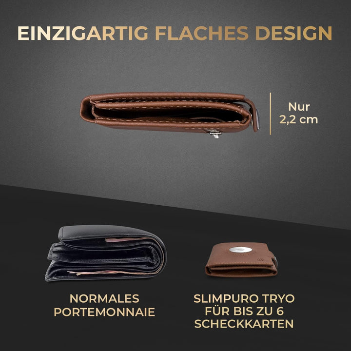 slimpuro Tryo Airtag Wallet, Airtag Geldbörse aus Leder, Geldbörse für Herren Klein mit Münzfach, Kr