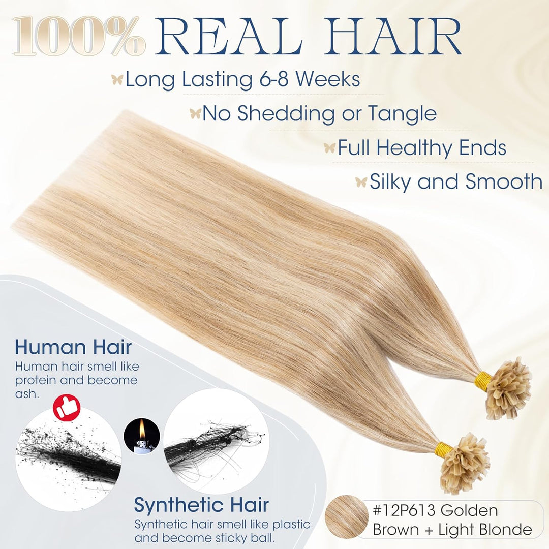 Elailite Extensions Echthaar Bondings 40cm 200 Strähne Haarverlängerung U-tips Keratin 0.5g/pcs 100g
