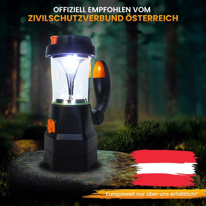 SELBST-SICHER 4in1 LED Laterne mit Batterie | Notfallradio | Powerbank | Handyladegerät | SOS-Sirene
