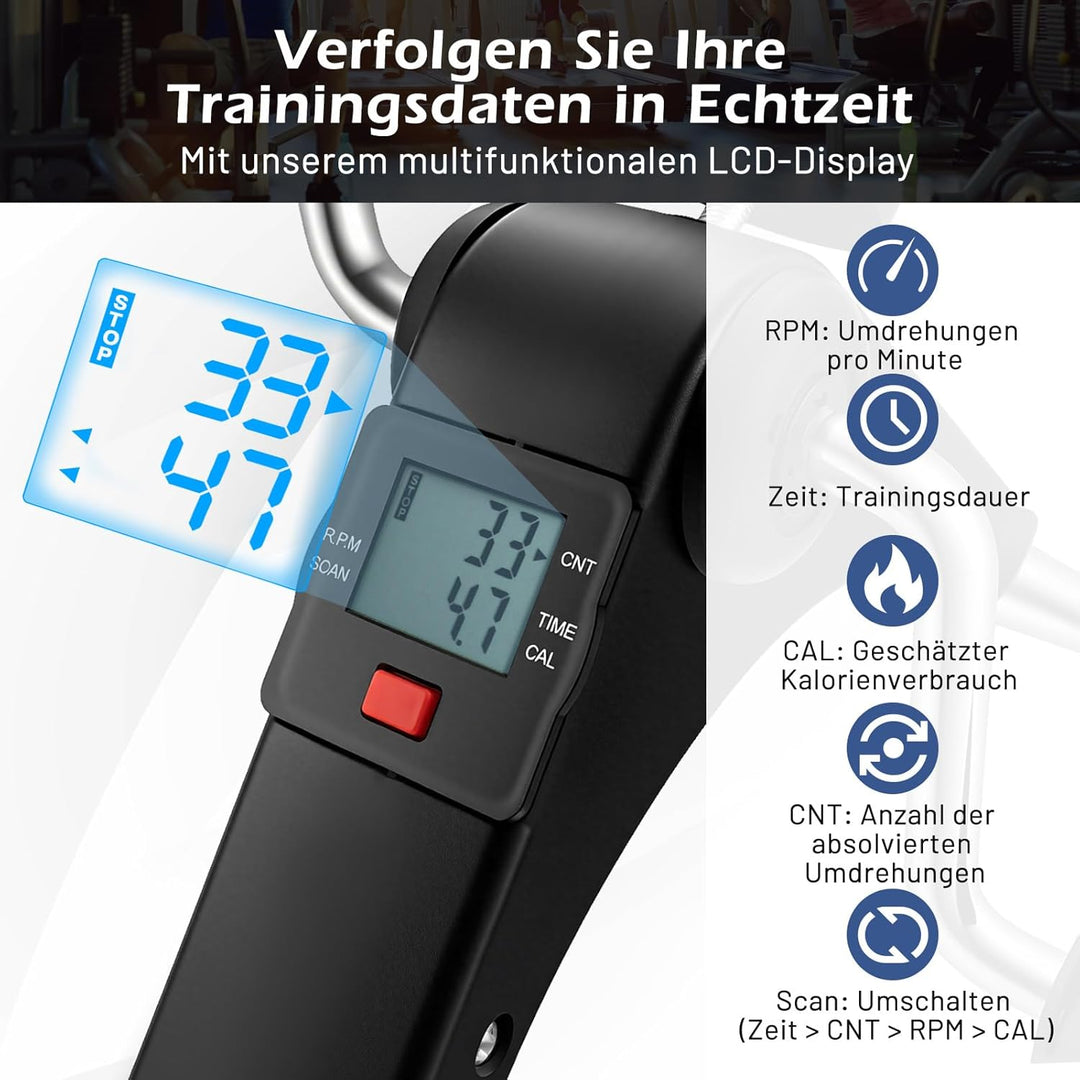 COSTWAY Pedaltrainer für Senioren, Arm und Beintrainer klappbar mit verstellbarem Widerstand & LCD-D