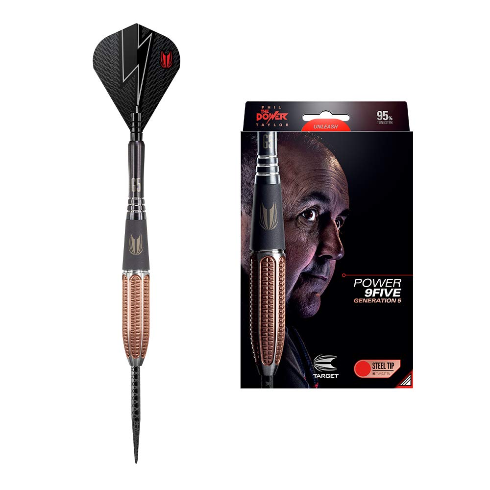 Target Darts Phil Taylor Power 9-Five Gen 5 95% Wolfram Steeldarts-Set Dartpfeile 24G, 24G