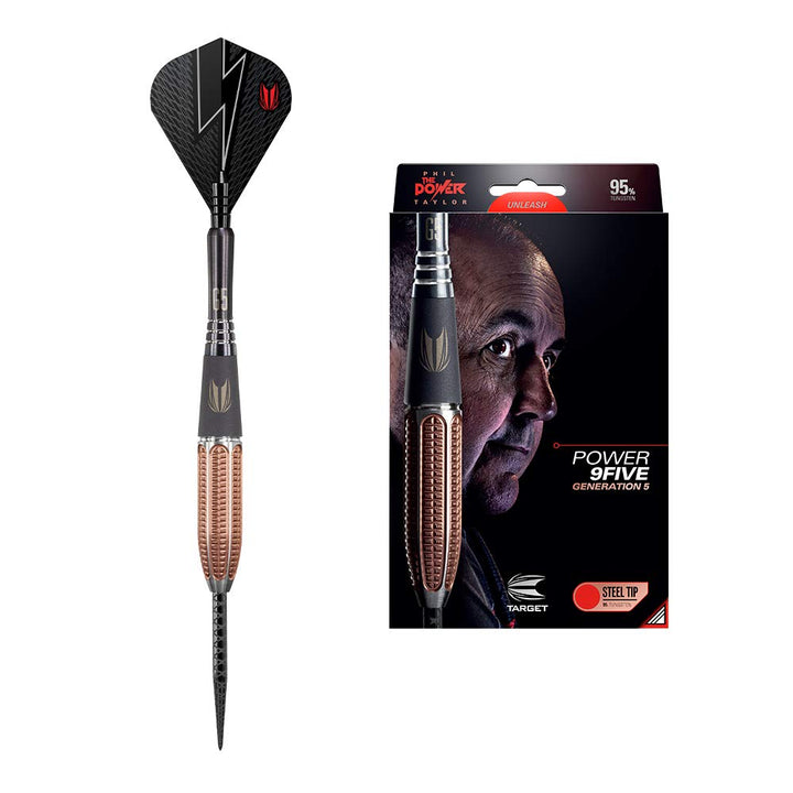 Target Darts Phil Taylor Power 9-Five Gen 5 95% Wolfram Steeldarts-Set Dartpfeile 24G, 24G