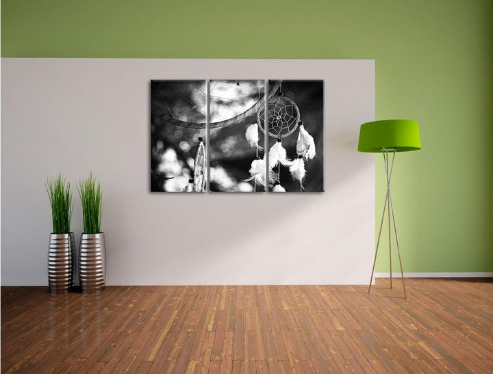 Pixxprint Traumfänger / 3-Teilig/Gesamtmass 120cm Leinwandbild bespannt auf Holzrahmen/Wandbild Kuns