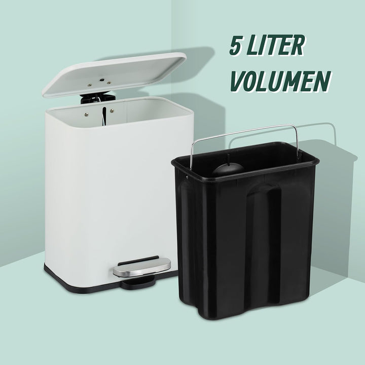 Relaxdays Mülleimer Bad, 5 l, Kosmetikeimer mit Soft-Close, in Matter Optik, entnehmbarer Inneneimer