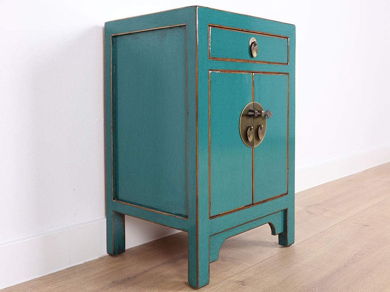 Yajutang Chinesische Kommode Nachtschrank Massivholz türkis