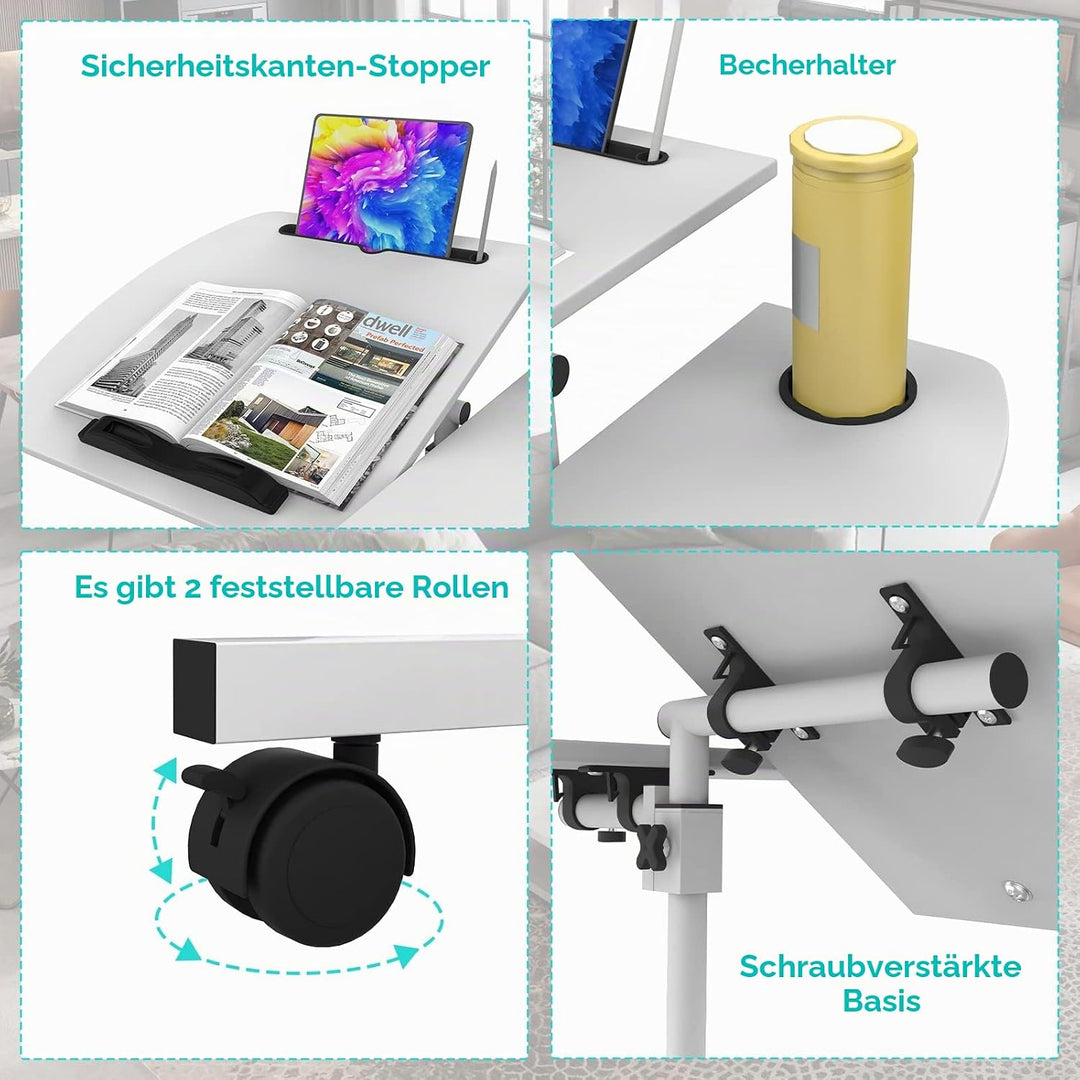 PIPIPOXER Laptoptisch Höhenverstellbar 61-91 cm, 60×40cm Mobiler Stehtisch mit 4 Rollen &amp; 1 Stopp-Le