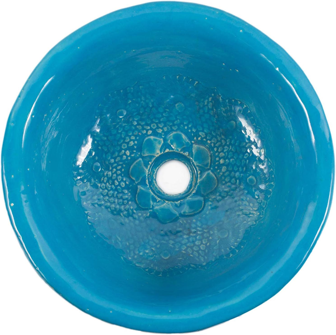 Lucja - Handbemaltes Waschbecken in Türkis | Rund Keramik Ausatzwaschbecken 38 cm | Handmade Kunstle