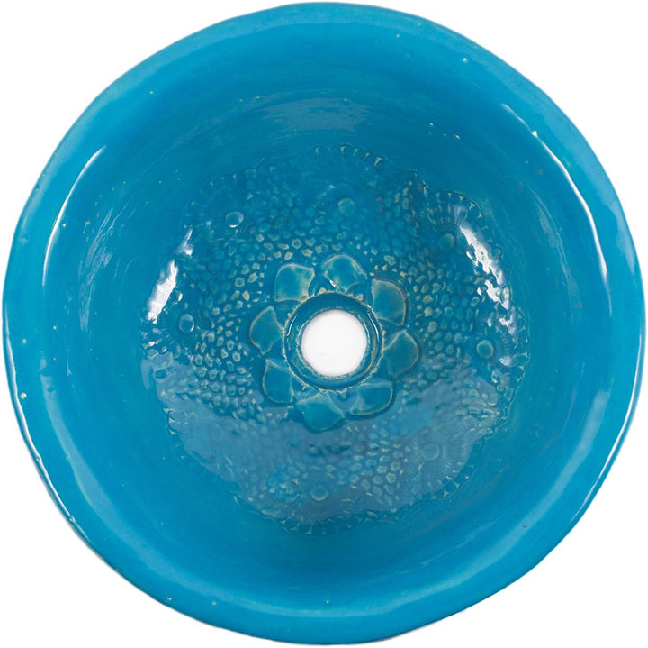 Lucja - Handbemaltes Waschbecken in Türkis | Rund Keramik Ausatzwaschbecken 38 cm | Handmade Kunstle