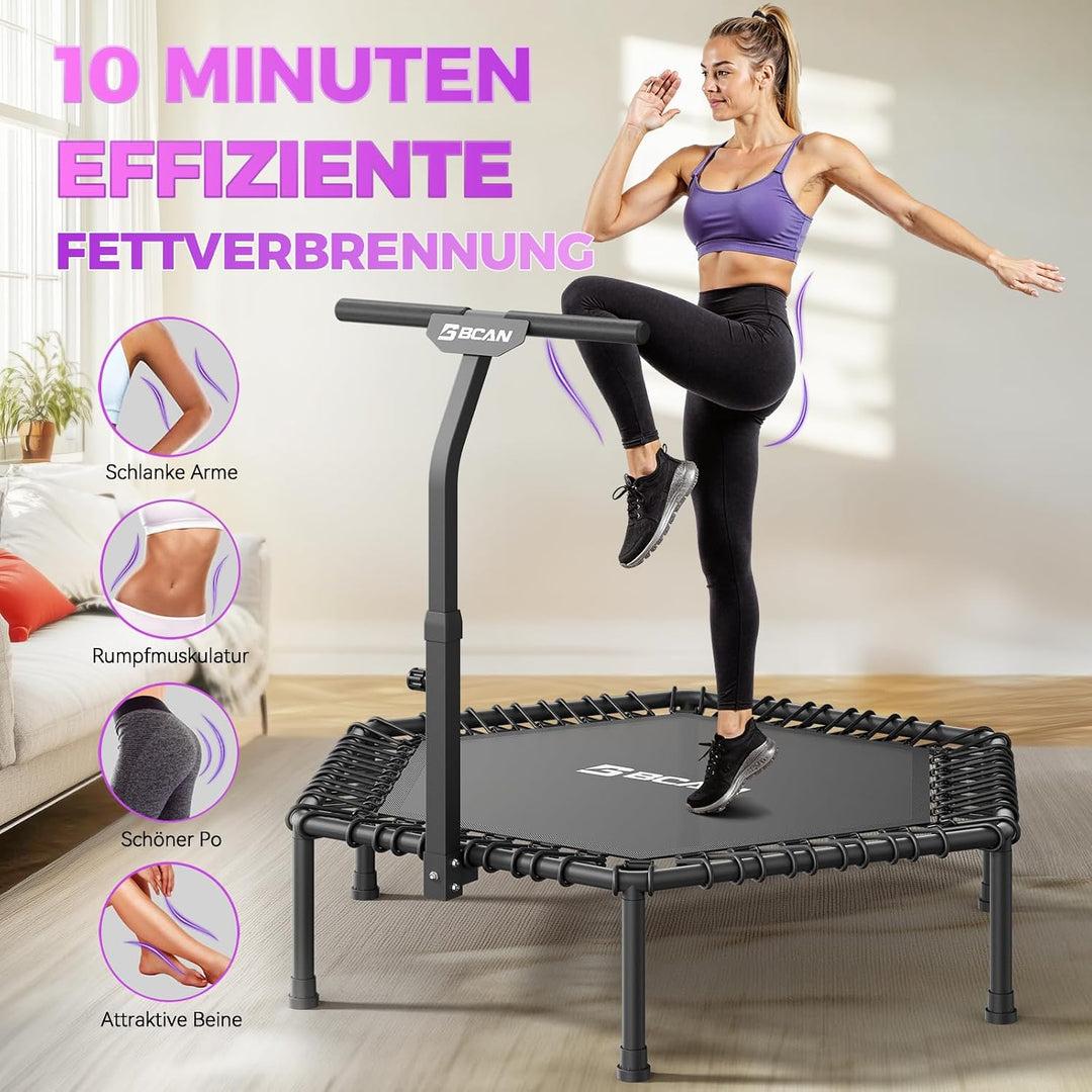BCAN Fitness Trampolin Indoor Ø 122/130 cm, Trampolin Erwachsene bis 250 kg, Bodentrampolin mit vers