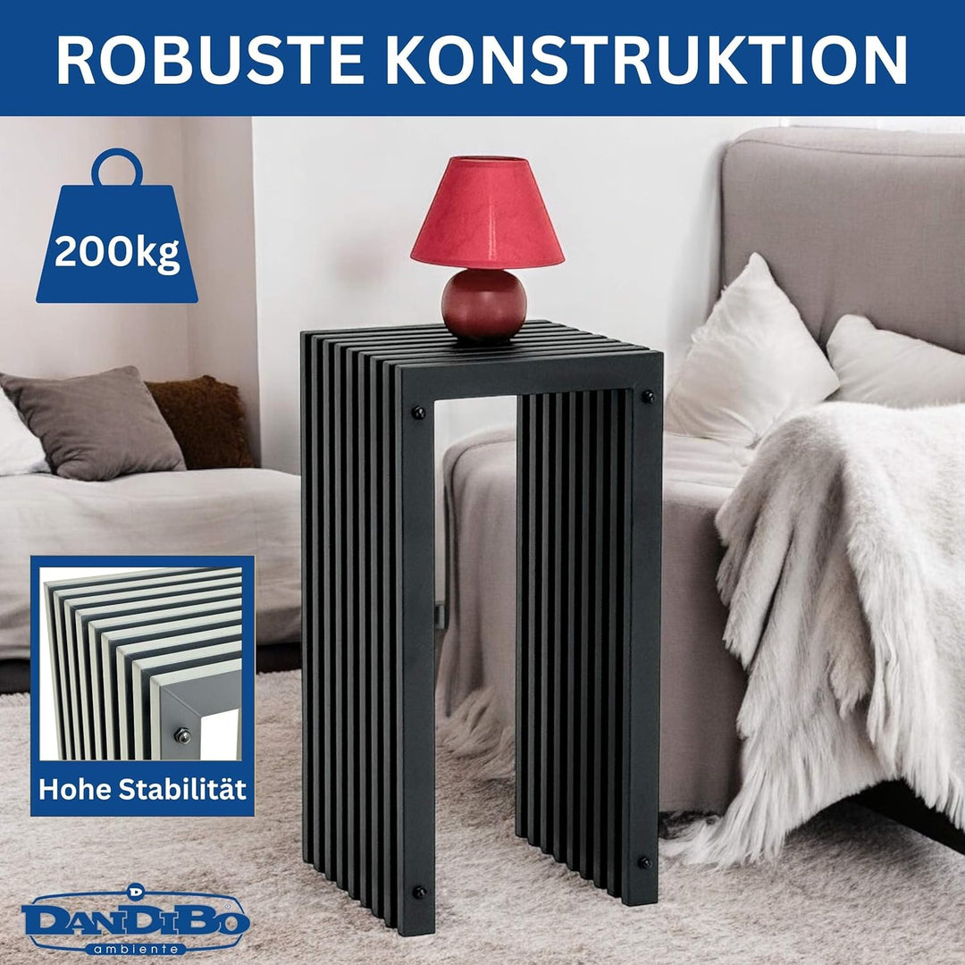 DanDiBo Lamellenhocker Hocker Metall Schwarz Eckig Base 65 cm Massiv Modern Beistelltisch Lamellen (