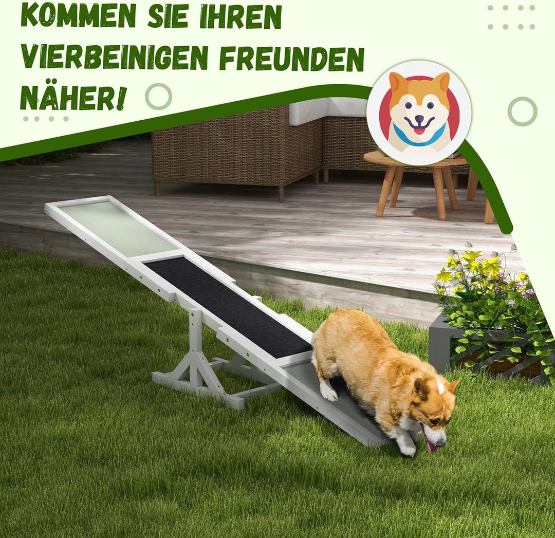PawHut Hundewippe, Hunde Agility Wippe aus Holz, rutschfest Hunde Agilitäts Rampe für Hunde unter 30