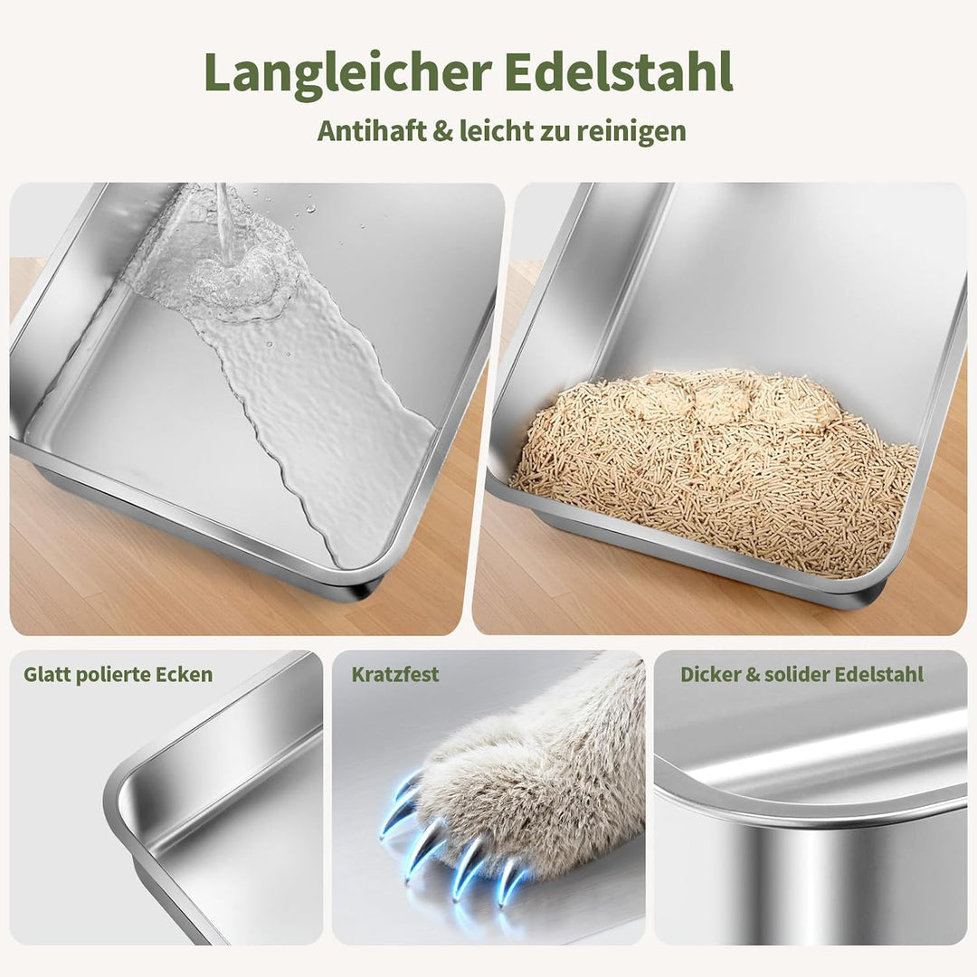 Gimars 3 in 1 Hochwandiger Anti-Auslauf Edelstahl Katzentoilette XXL mit Deckel, Extra Grosses Gesch
