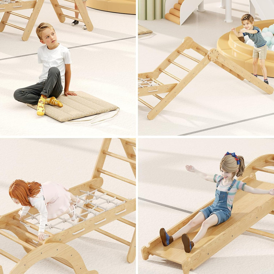 5-in-1 Indoor-Klettergerüst für Kleinkinder, Montessori-Klettergerüst-Set mit Kletterdreieck, Bogen,