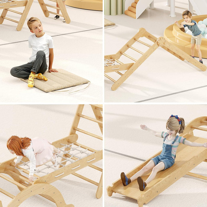 5-in-1 Indoor-Klettergerüst für Kleinkinder, Montessori-Klettergerüst-Set mit Kletterdreieck, Bogen,