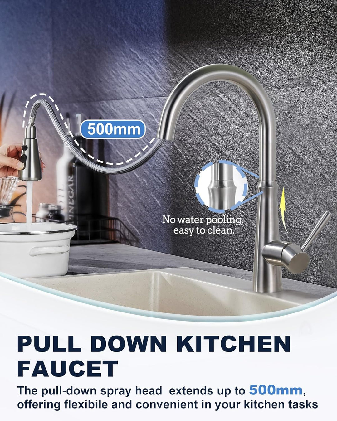 Wasserhahn Küche, Hochdruck Küchenarmatur Ausziehbar,360° Schwenkbar Armatur Küche Mischbatterie mit