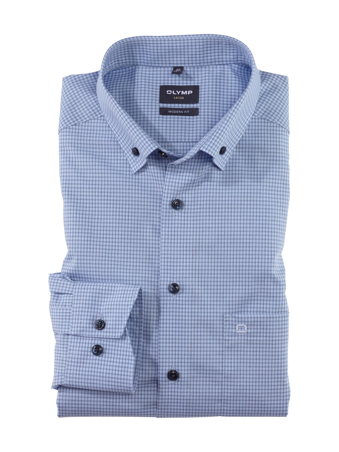 OLYMP Herren Businesshemd Langarm Luxor,Kariert,modern fit,Button-Down-Kragen 39 Bleu 11, 39 Bleu 11