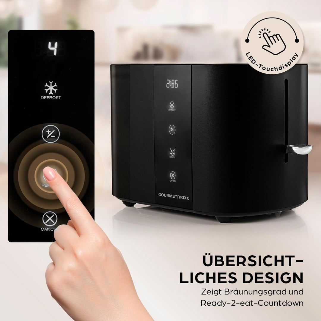 GOURMETmaxx Toaster Kurzschlitz für 2-Scheiben | Schwarzer Toaströster mit 6 Bräunungsgraden und Rea