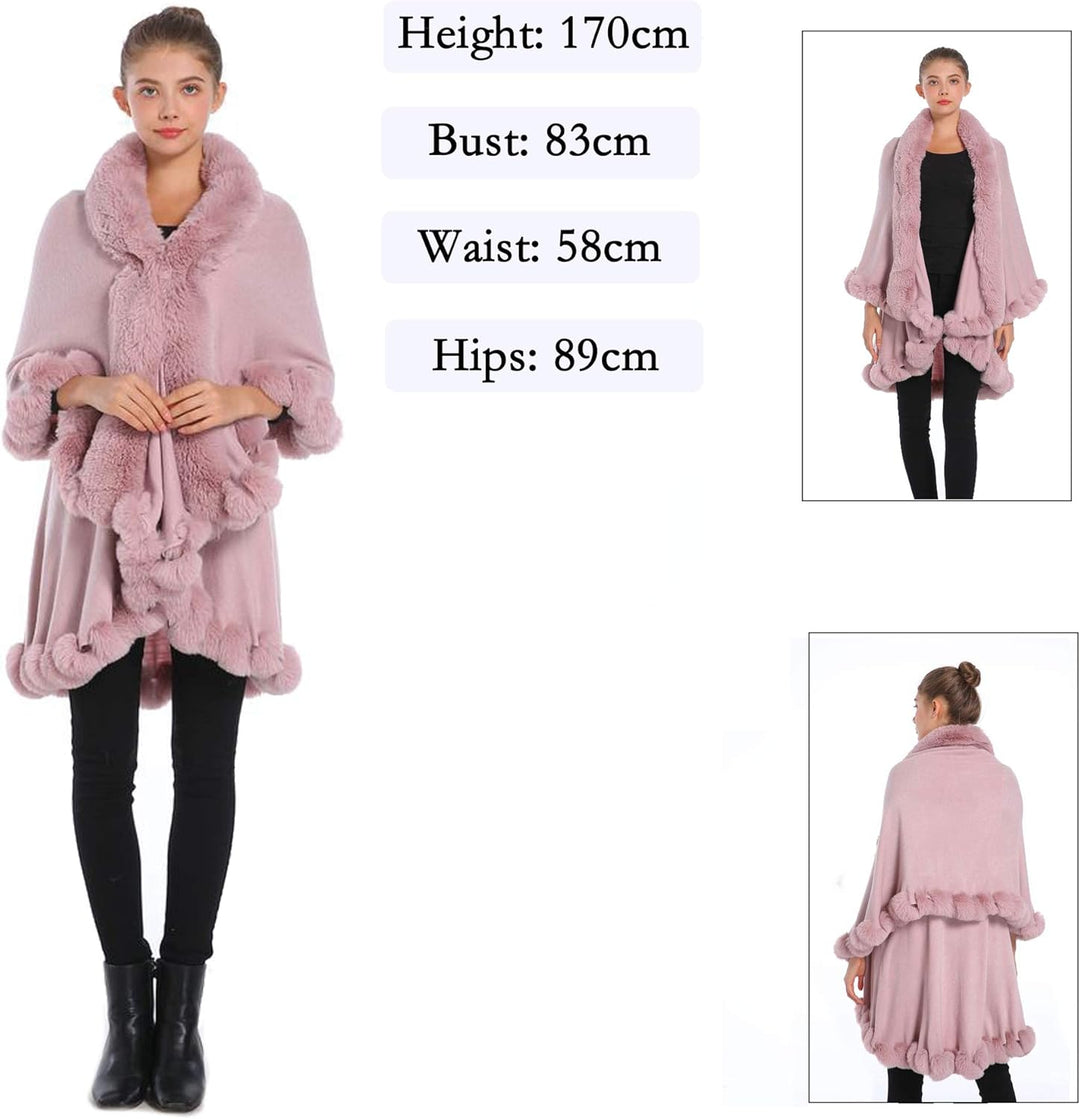 ZLYC Damen Winter Kunstpelz Poncho Strick Schal Stola Warm Cape Cardigan Normal Hellrosa, Normal Hel