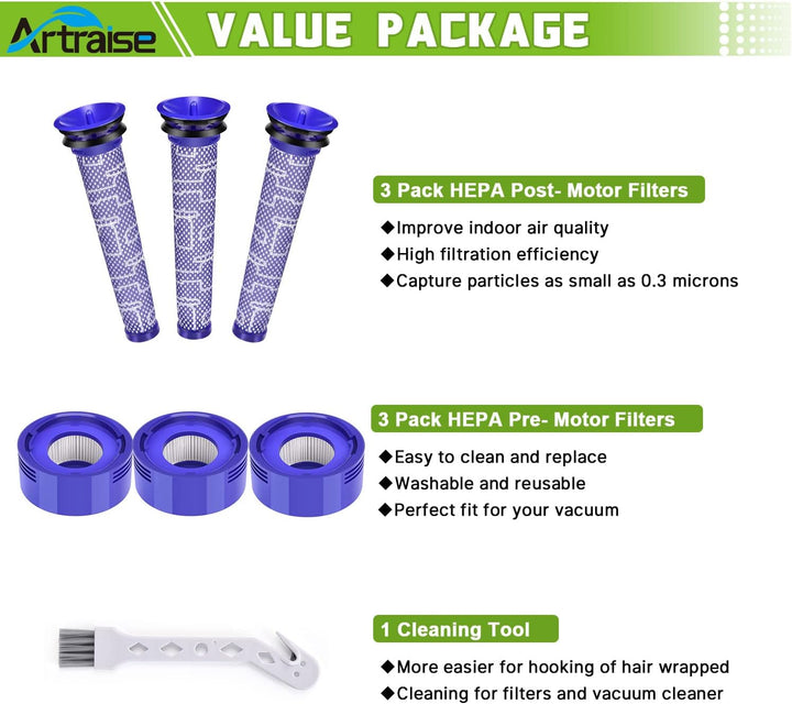 Artraise V8 Filter für Dyson 3 HEPA-Nachmotorfilter-Kit & 3 Vorfilter V8 V7 Ersatzfilter Set für Dys