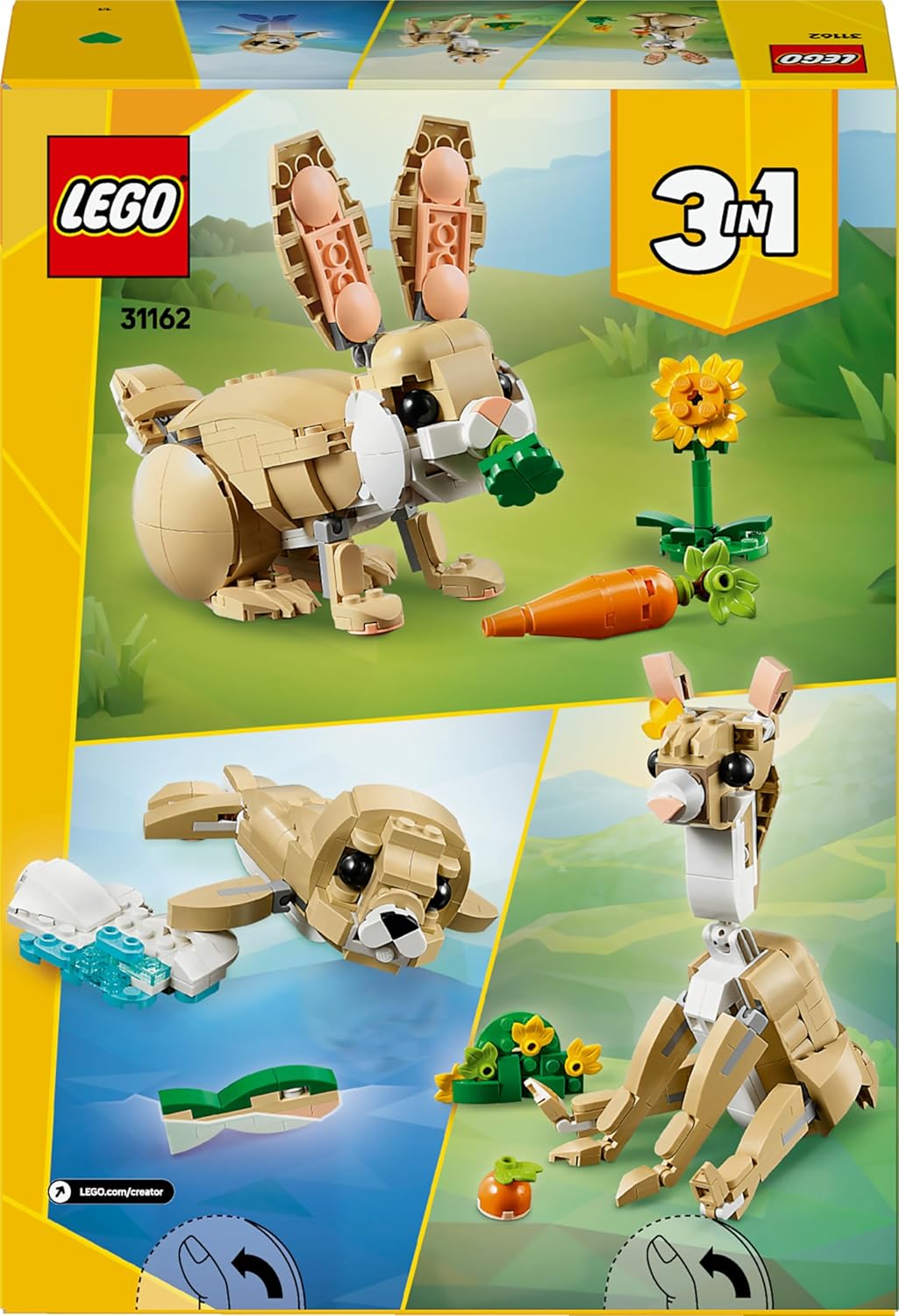 LEGO Creator 3in1 Häschen - Modell umbaubar in eine Lama Figur oder Spielzeug Robbe - Bauset mit Tie