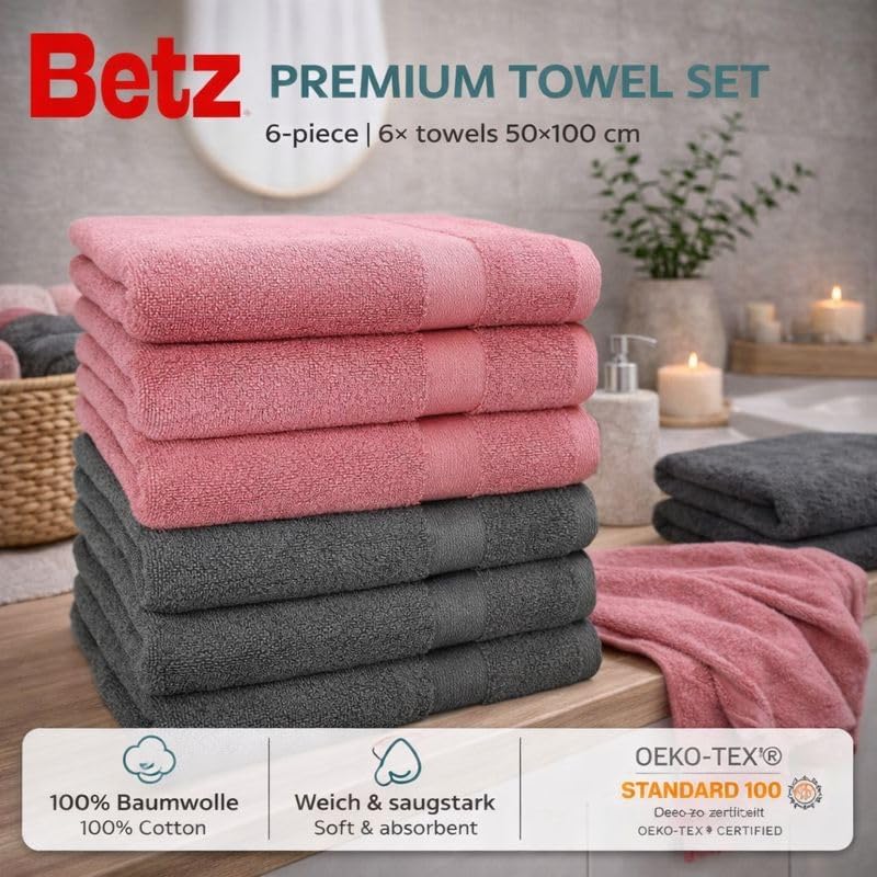 Betz Handtuch 6er Pack Handtücher Set Premium Grösse 50x100 cm 100% Baumwolle - gut trocknend, Gute