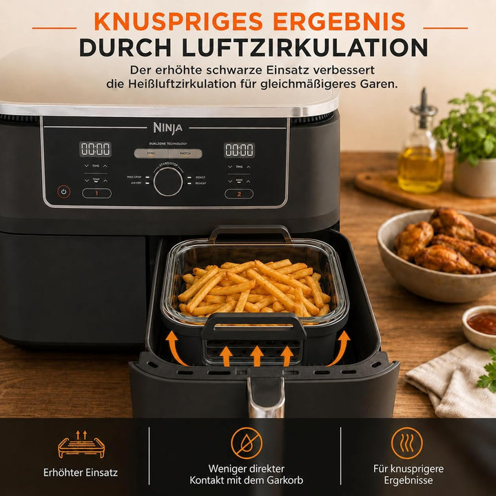 Glas Auflaufform für Airfryer passend für Ninja AF400EU DZ400EU AF500EU – Heissluftfritteuse Zubehör