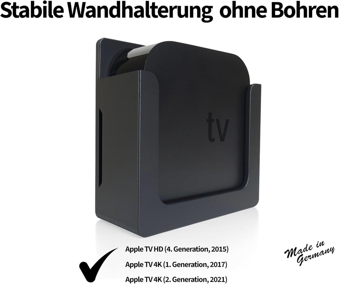 Wandhalterung ohne Bohren – kompatibel mit Apple TV HD & 4K (1./2. Generation) – selbstklebend, sich