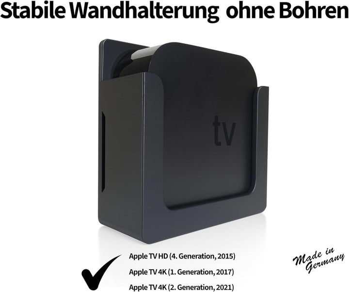 Wandhalterung ohne Bohren – kompatibel mit Apple TV HD & 4K (1./2. Generation) – selbstklebend, sich