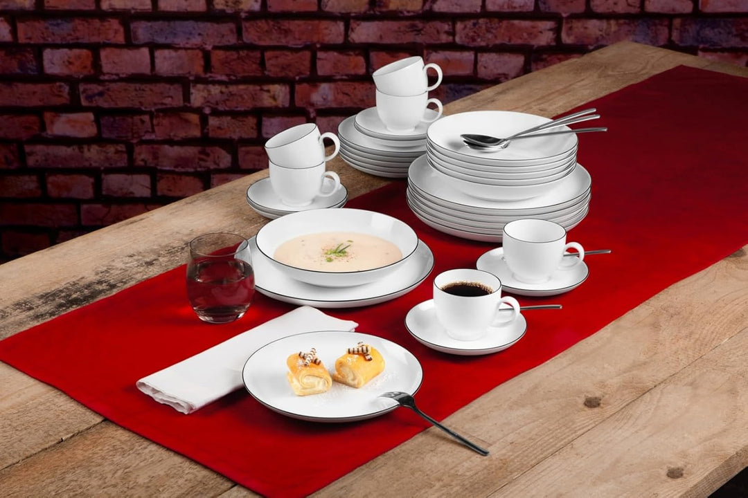 Seltmann Weiden 001.737148 Lido Tafelservice - 6 Essteller + 6 Suppenteller - 12-tlg. - Black Line S