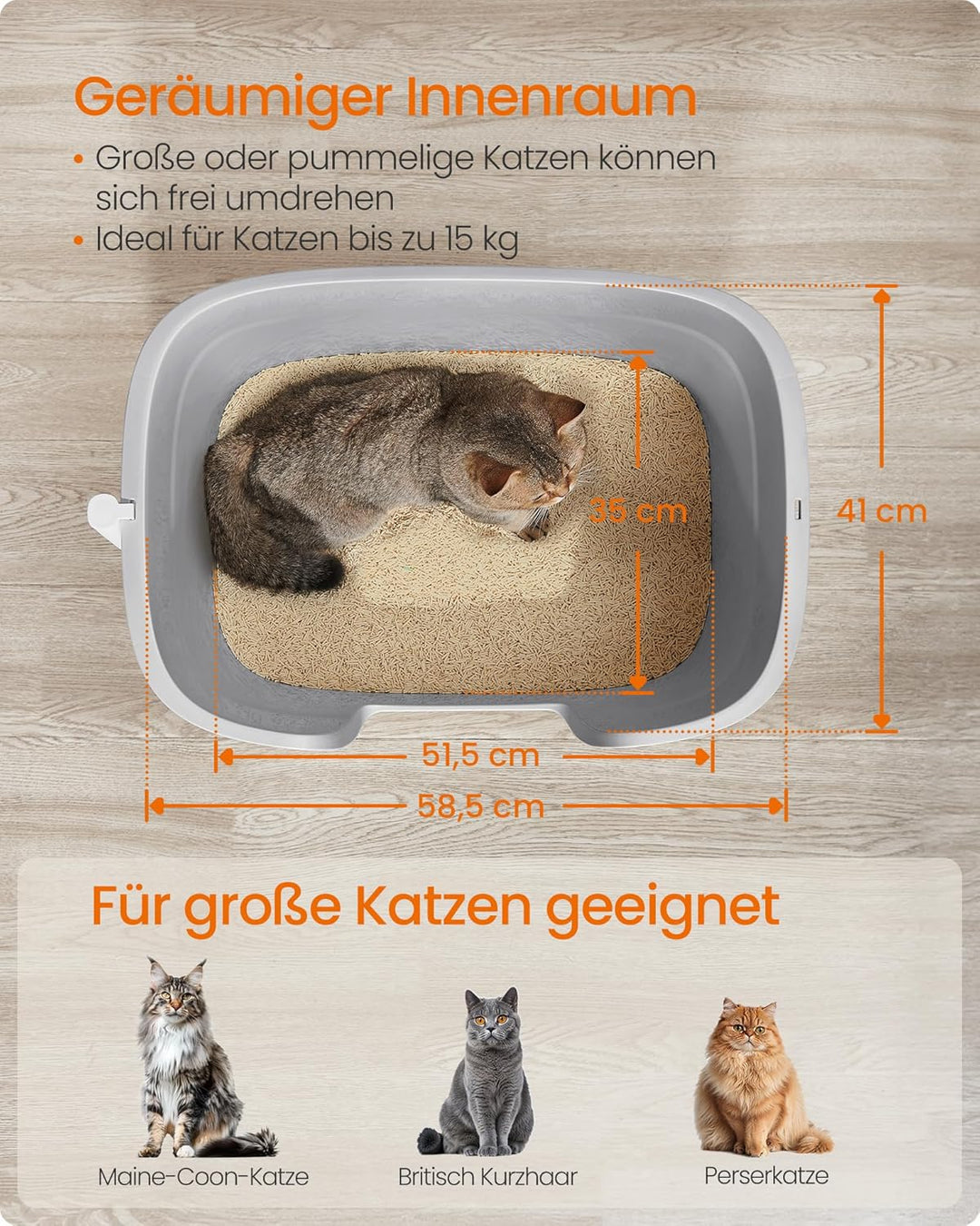 Feandrea Katzenklo, extragrosse Katzentoilette, mit hohen Seitenwänden, Katzenstreumatte, Aufbewahru