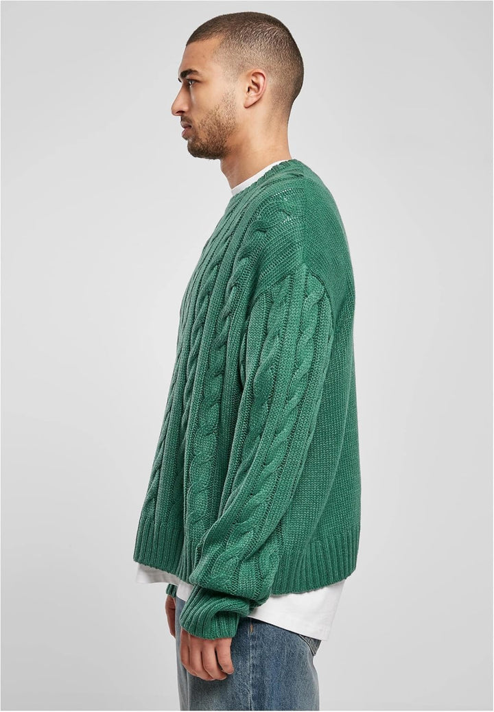 Urban Classics Boxy Sweater, legerer einfarbiger oversize Männer Strickpullover mit Zopfmuster, erhä