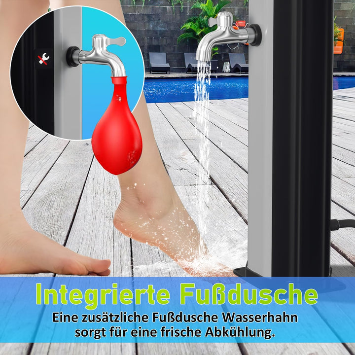 Silber Solardusche - 60 Liter Solar Gartendusche mit Schutzabdeckung, 180° Verstellbarer Duschkopf u