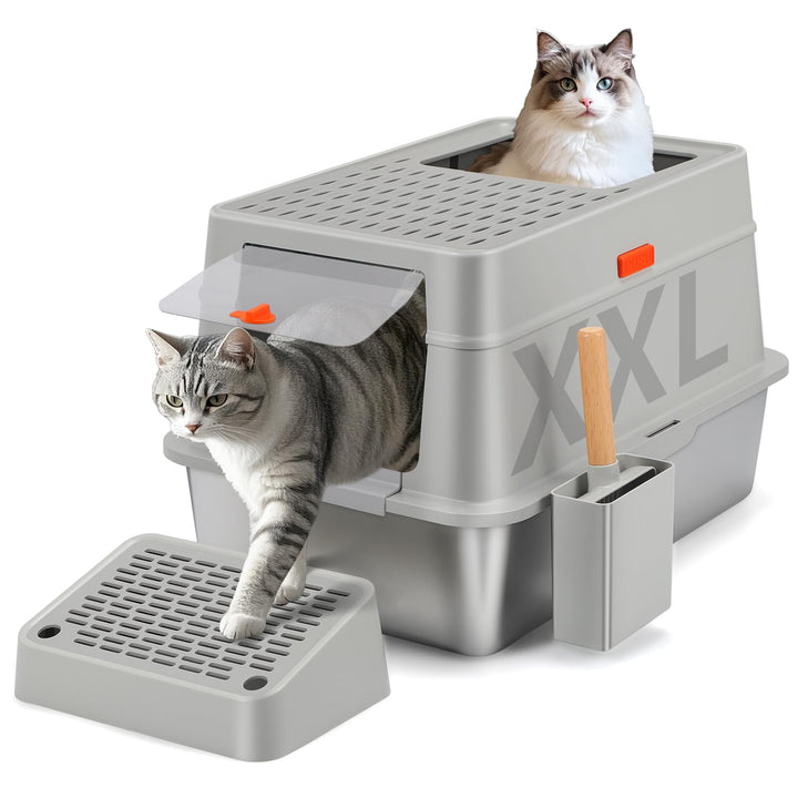 Shikha Edelstahl Katzenklo mit Deckel, 60.5L*40.5B*38H cm XXL Katzenklo Edelstahl Geschlossen, Gross