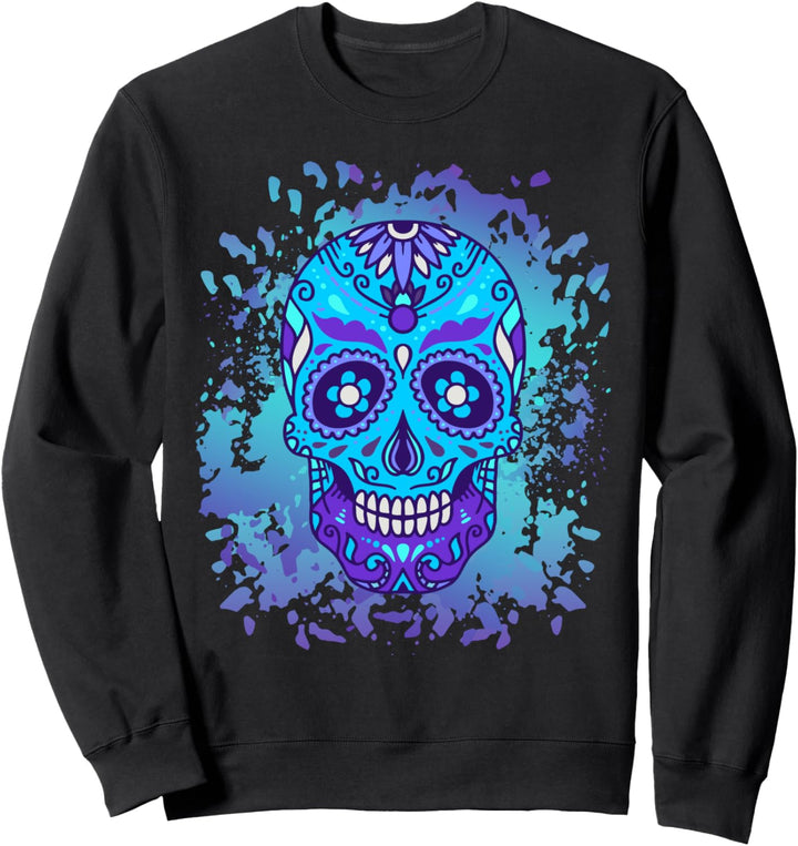 Zuckerschädel mit Blumenschädel, Tag des Todes Dia De Los Muertos Sweatshirt