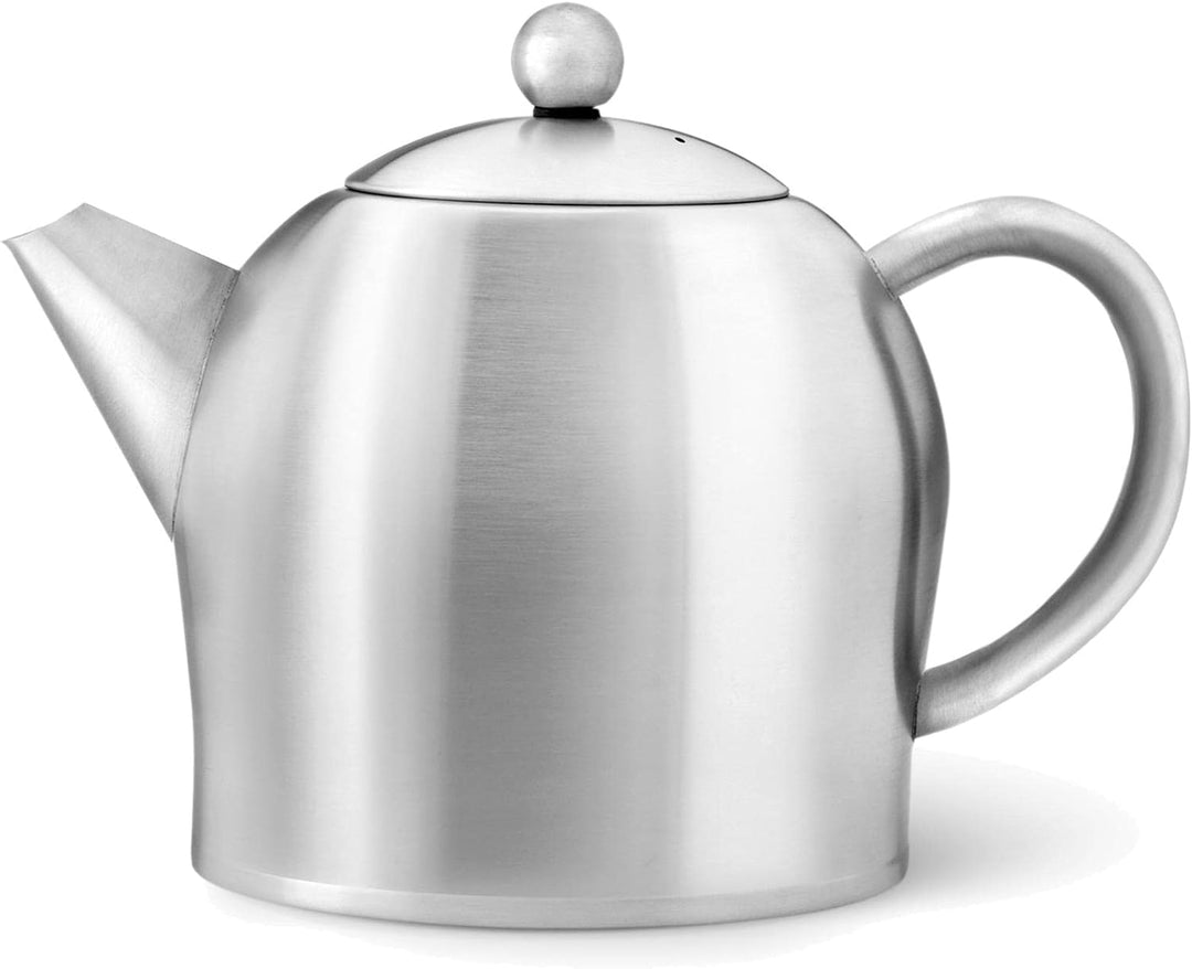 Teekanne Set 0.5 Liter - Edelstahl matt doppelwandig - Kleiner Teebereiter mit Tee-Filter-Sieb-Aufsa