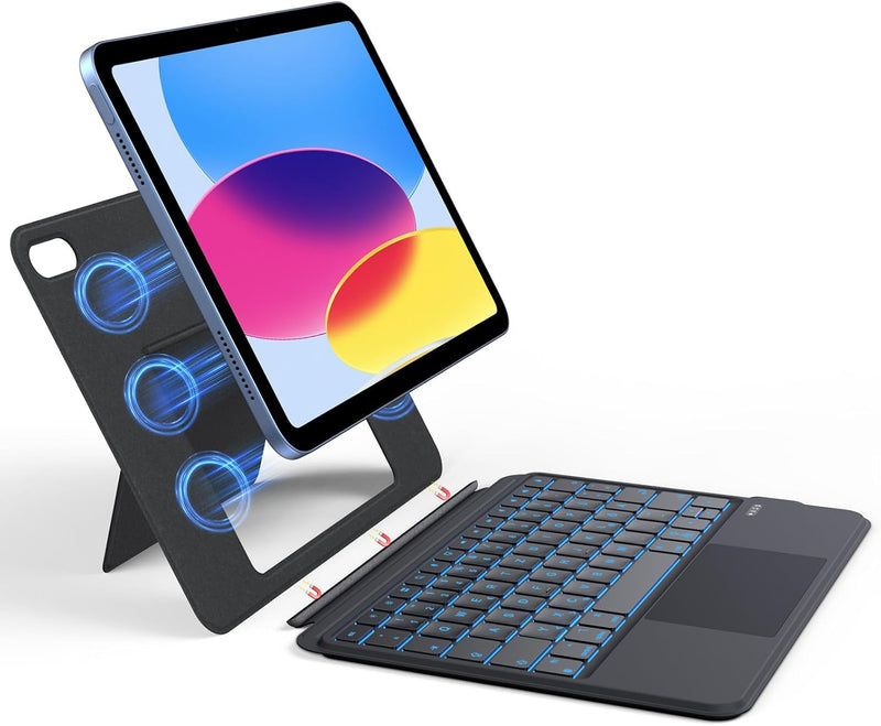 OMOTON Tastatur Hülle für iPad 10. Generation 10.9 Zoll 2022, 7-Farbige Beleuchtete, Abnehmbare Touc
