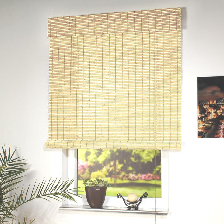 Liedeco Rollo Holz mit Seitenzug, Holzrollo für Fenster und Tür Natur B 80 cm x L 170 cm Natur B80 x