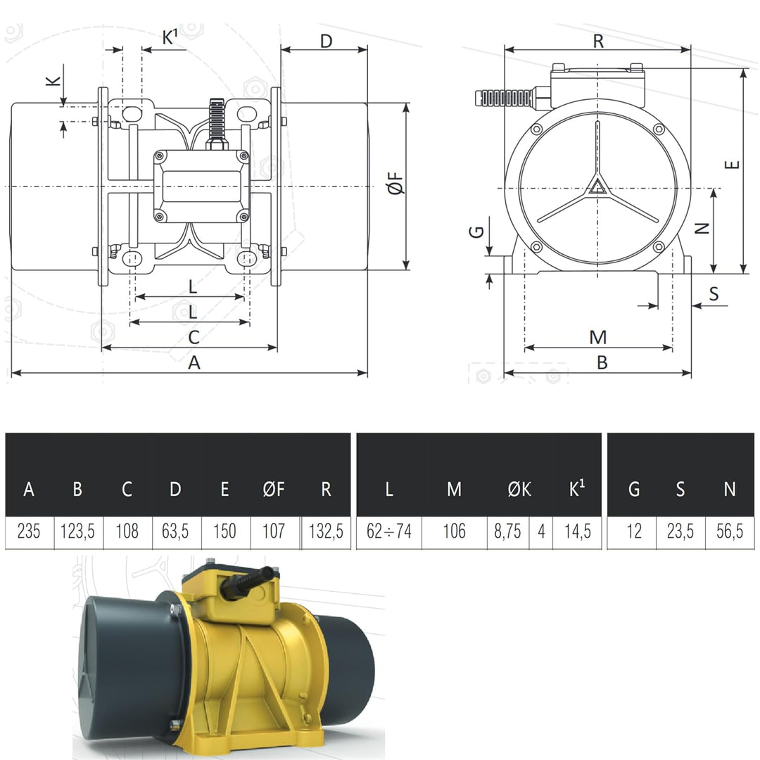 Vibration Motor elektrischer Rüttler Unwuchtmotor Vibrationsmotor 3x230V/400V Aussenrüttler